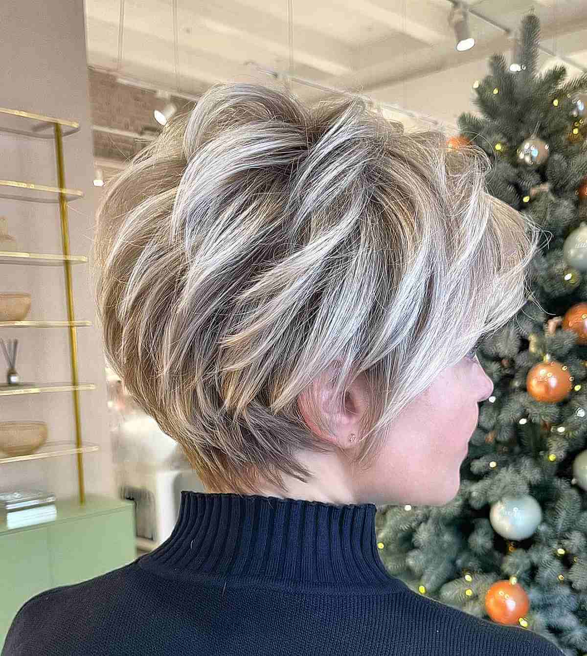 Ash Blonde Long Pixie Bob with Layers