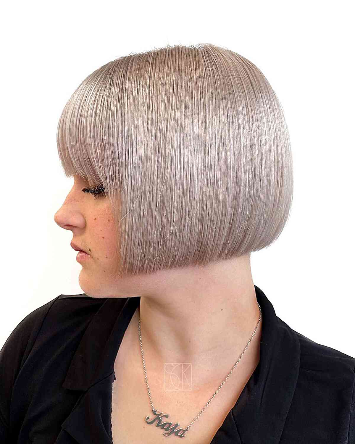 Jaw-Length Ash Blonde Micro Bob and Fringe for Fine Straight Hair