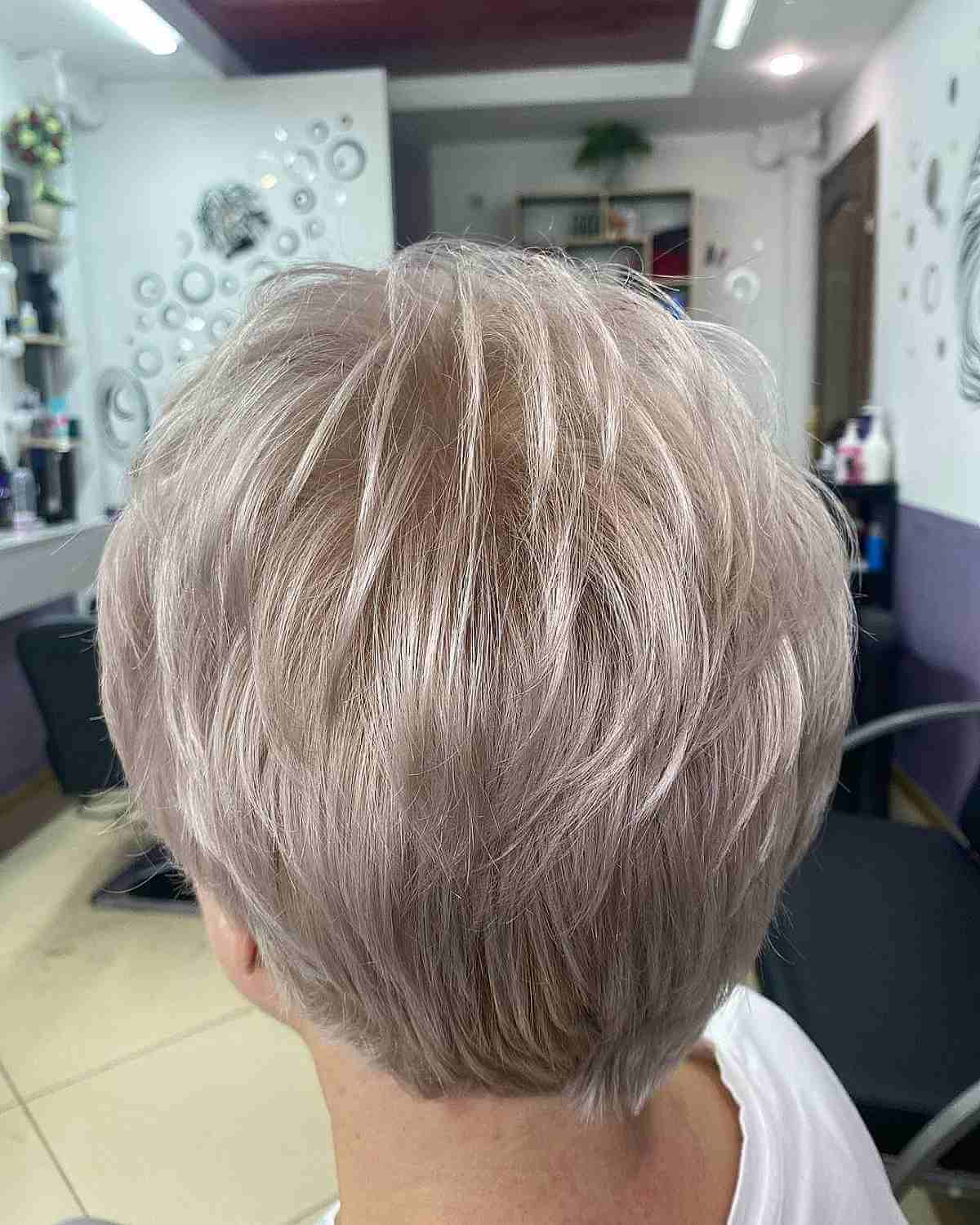 Ash Blonde Short Pixie Crop with Crown Layers