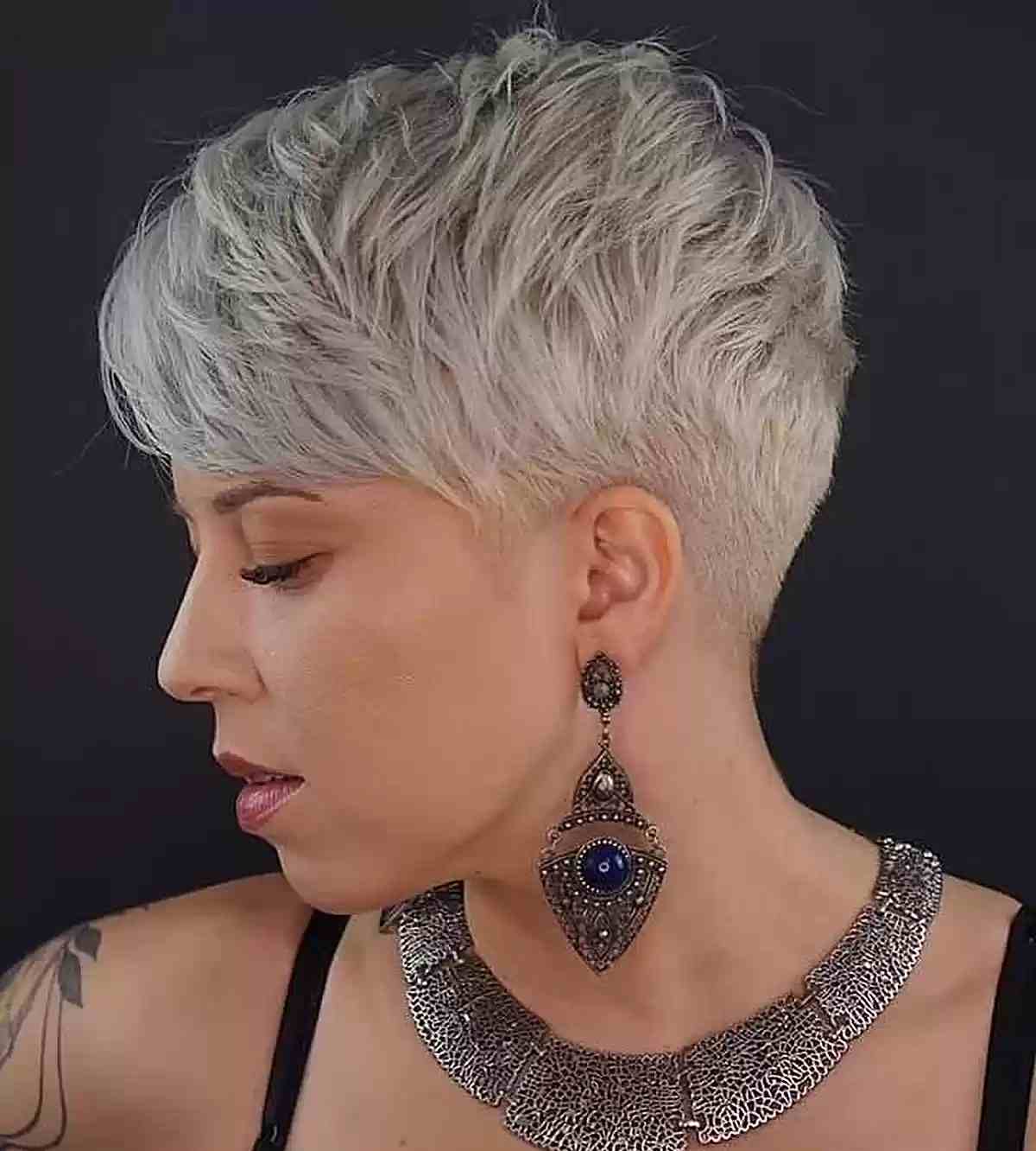 Ash Blonde Pixie with Layers for Thin Hair and for women with a chic style