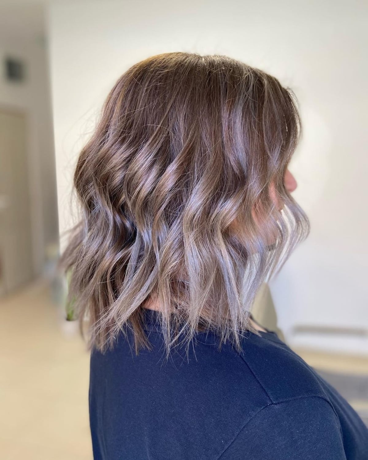 Cool Ash brown hair with soft purple tones