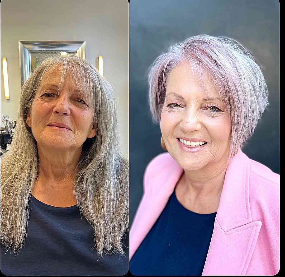 Asymmetric and Pink Bob Cut for Ladies Over 60