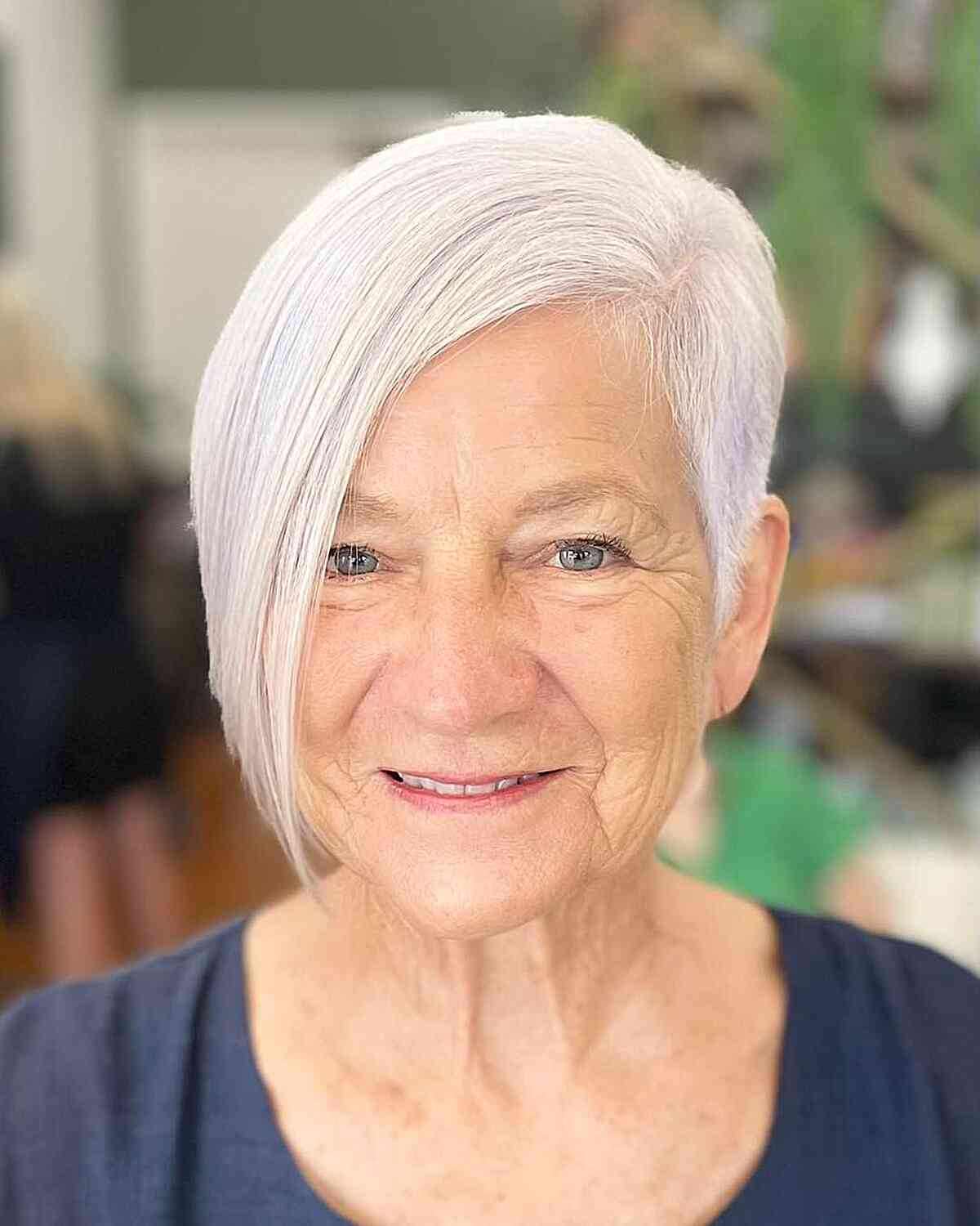 Asymmetric Disconnected Shape for Women Aged 60 with thin hair