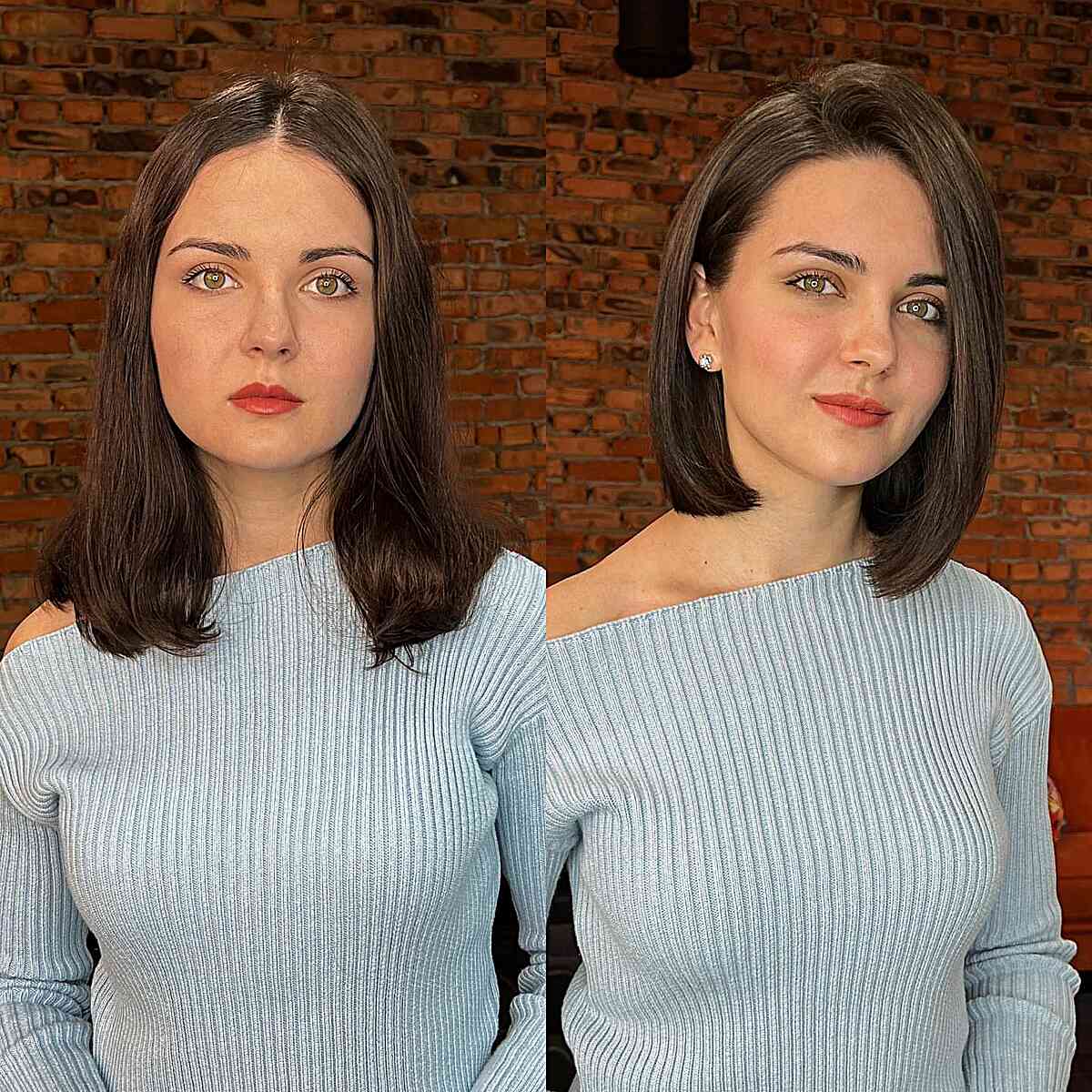 Asymmetric Straight Bob Cut with a side part and no bangs