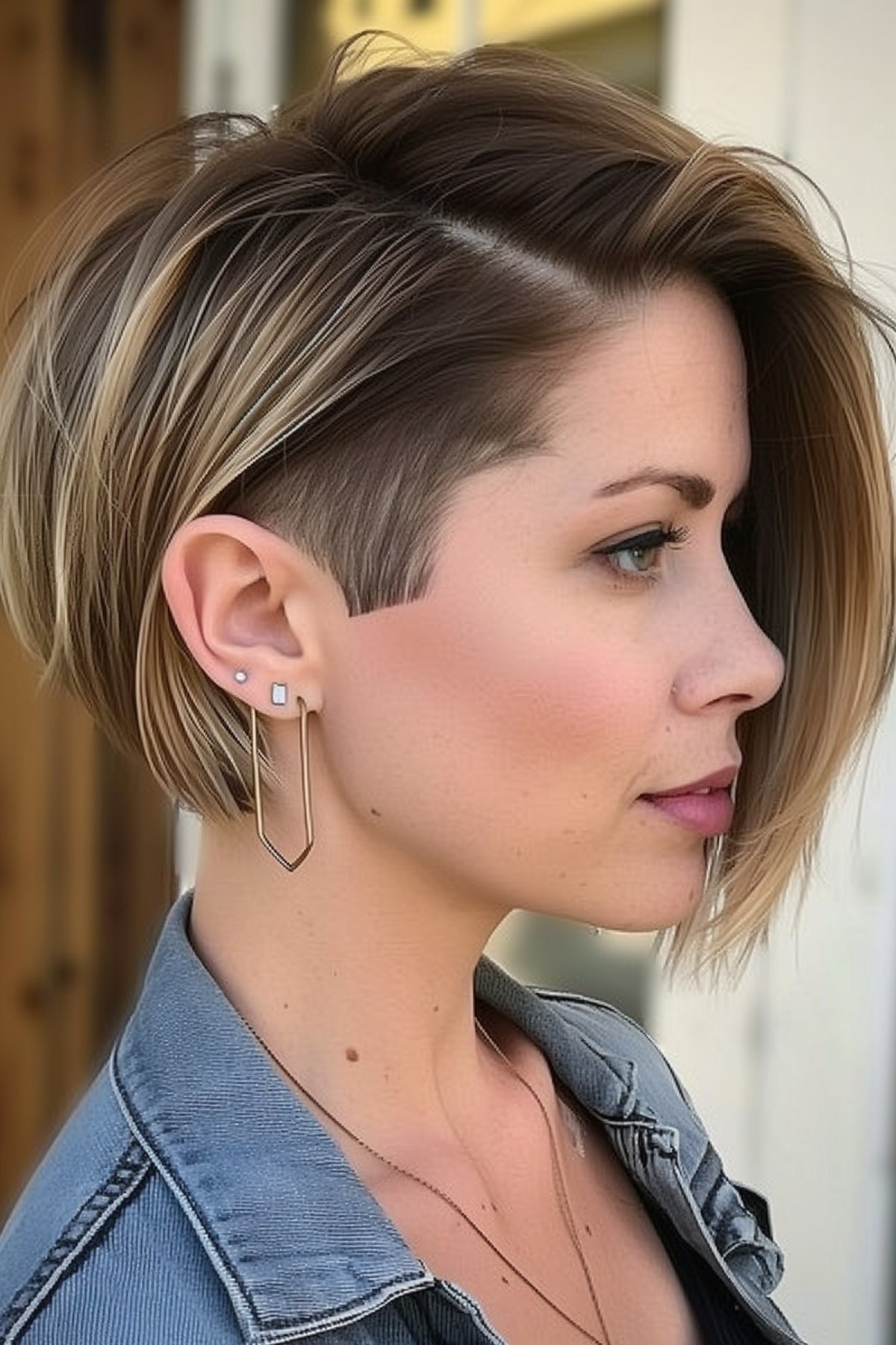 Short Asymmetrical Bob with Blonde Highlights and Side Undercut