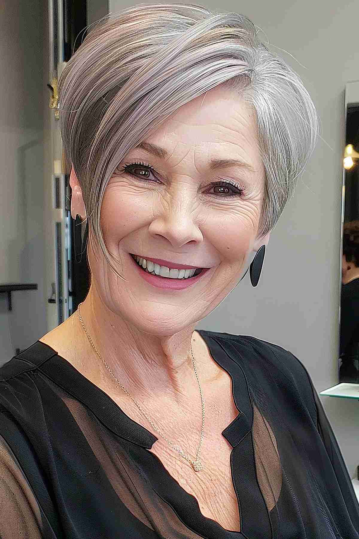 Asymmetrical Cut for Grey Hair for 70-year-old women