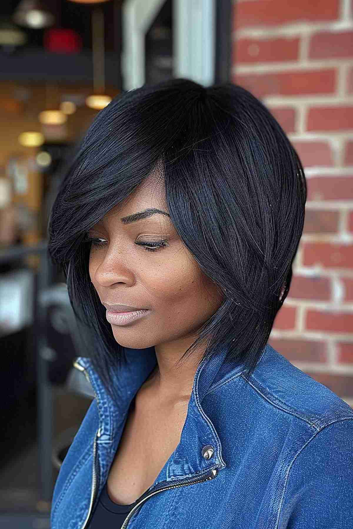 Asymmetrical Medium Swing Bob for Thick Hair Side-Parted Style