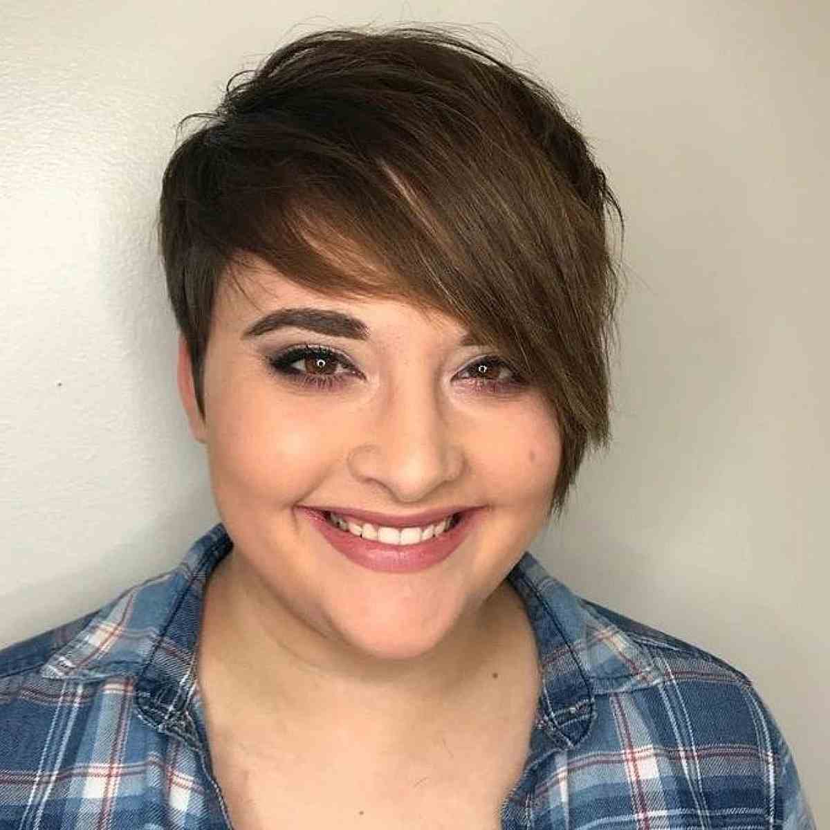 Asymmetrical Pixie with Long Bangs for a Chubby Face