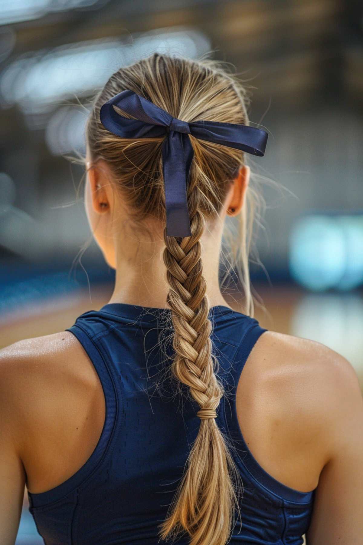 Dutch braids with ribbon for athletic players