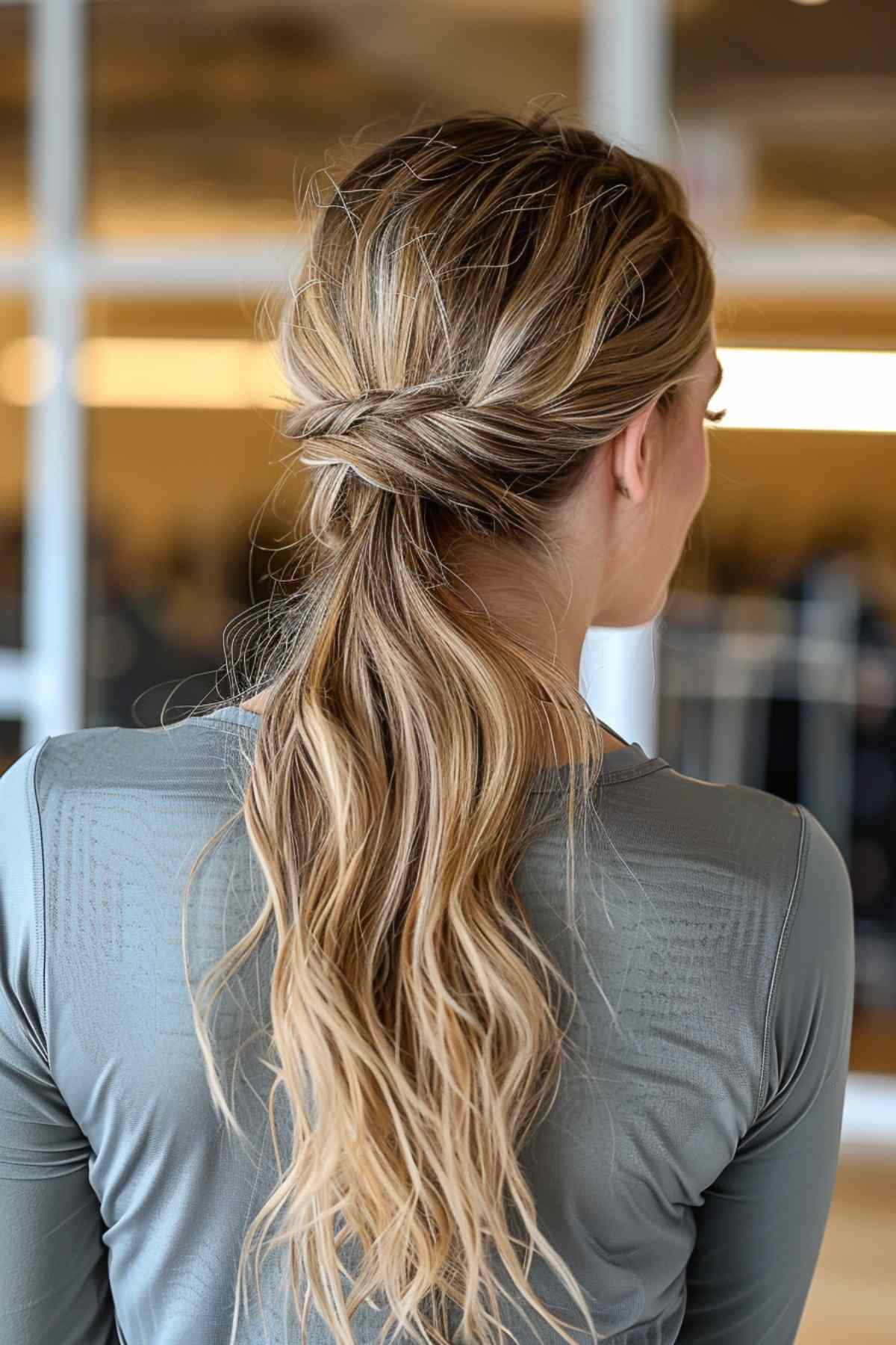 long hair ponytail with twist for athletic activities