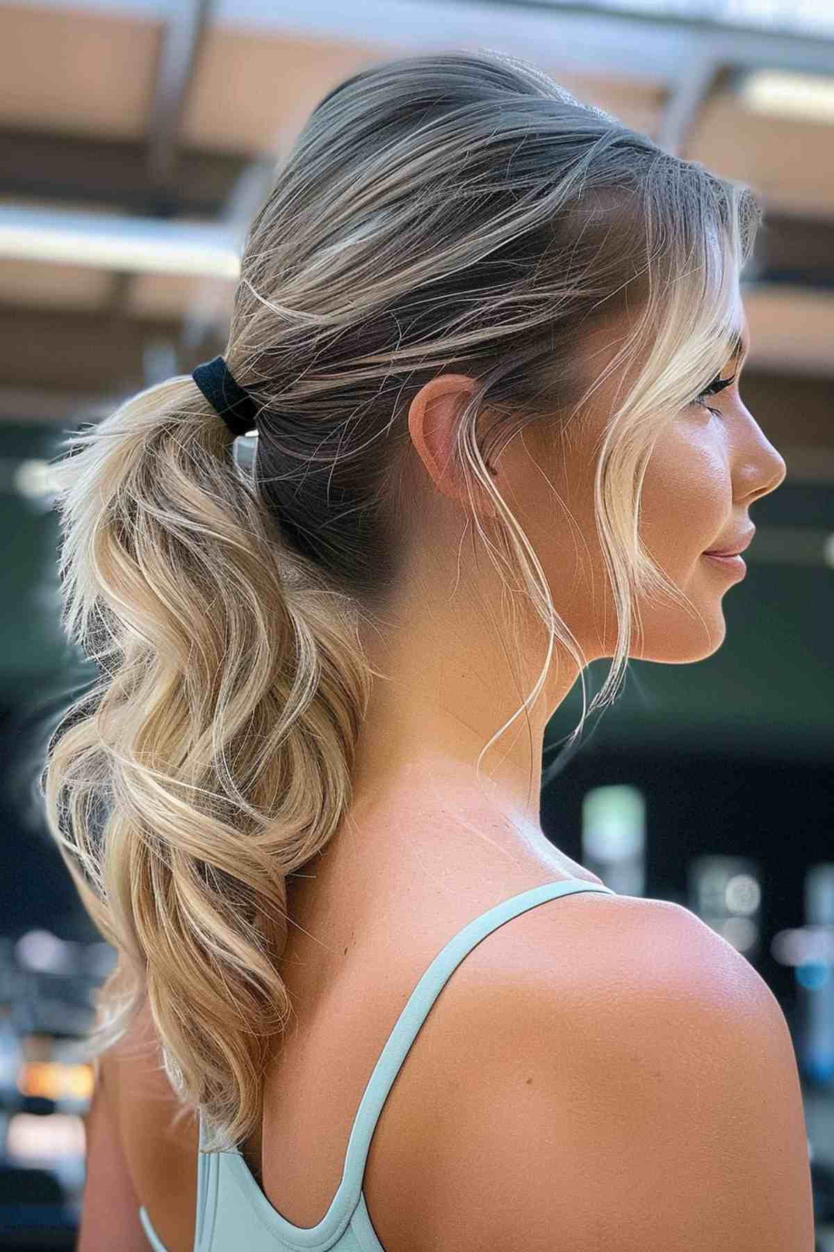 Low ponytail for medium length hair in athletic styles