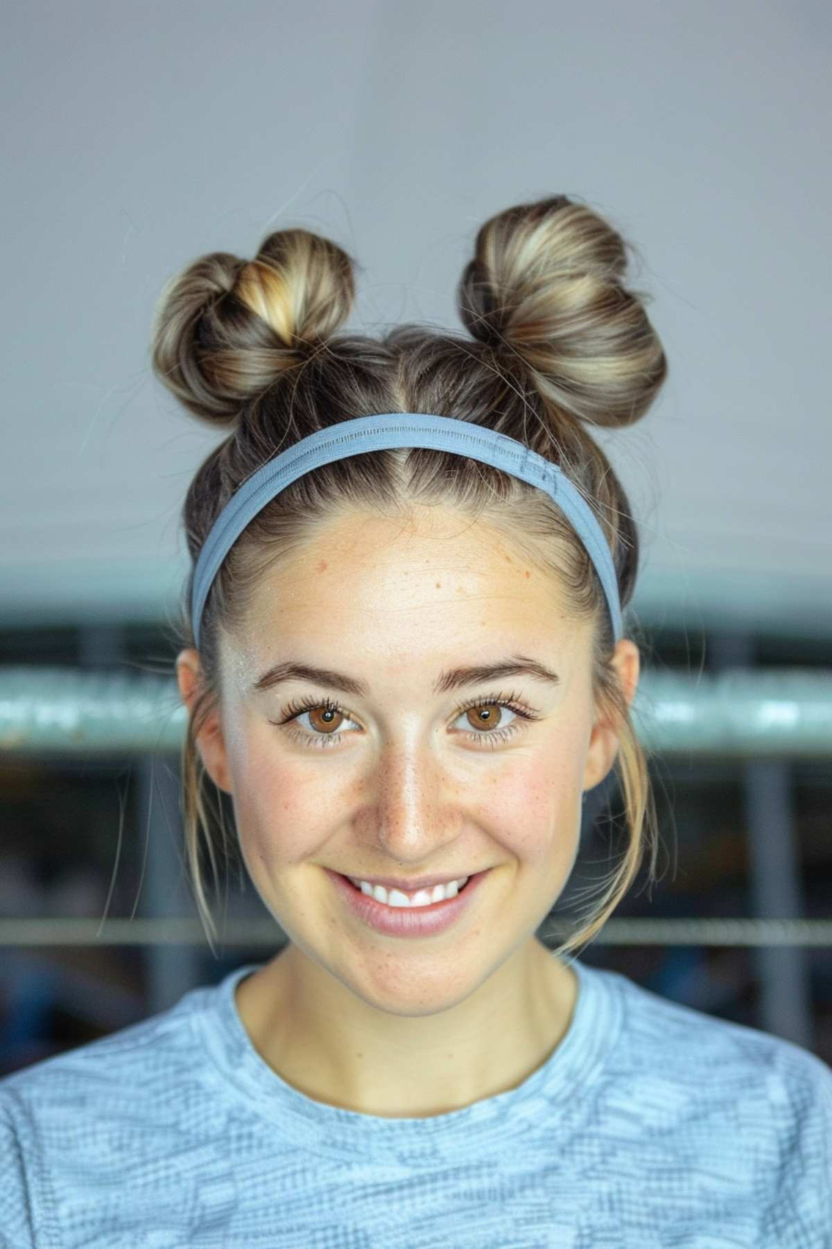 Space buns with headband for running and sports