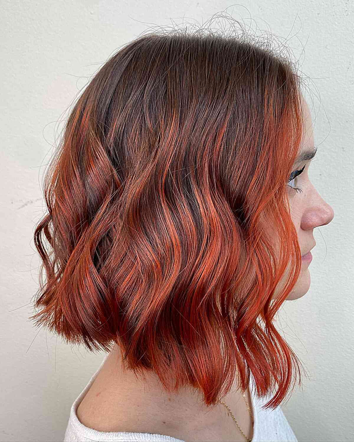 Auburn Brown to Red Ombre Balayage for Short Hair