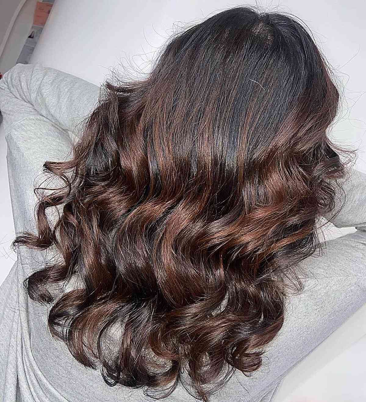 Mid-length Auburn Chocolate Brown Balayage Hair with Root Melt