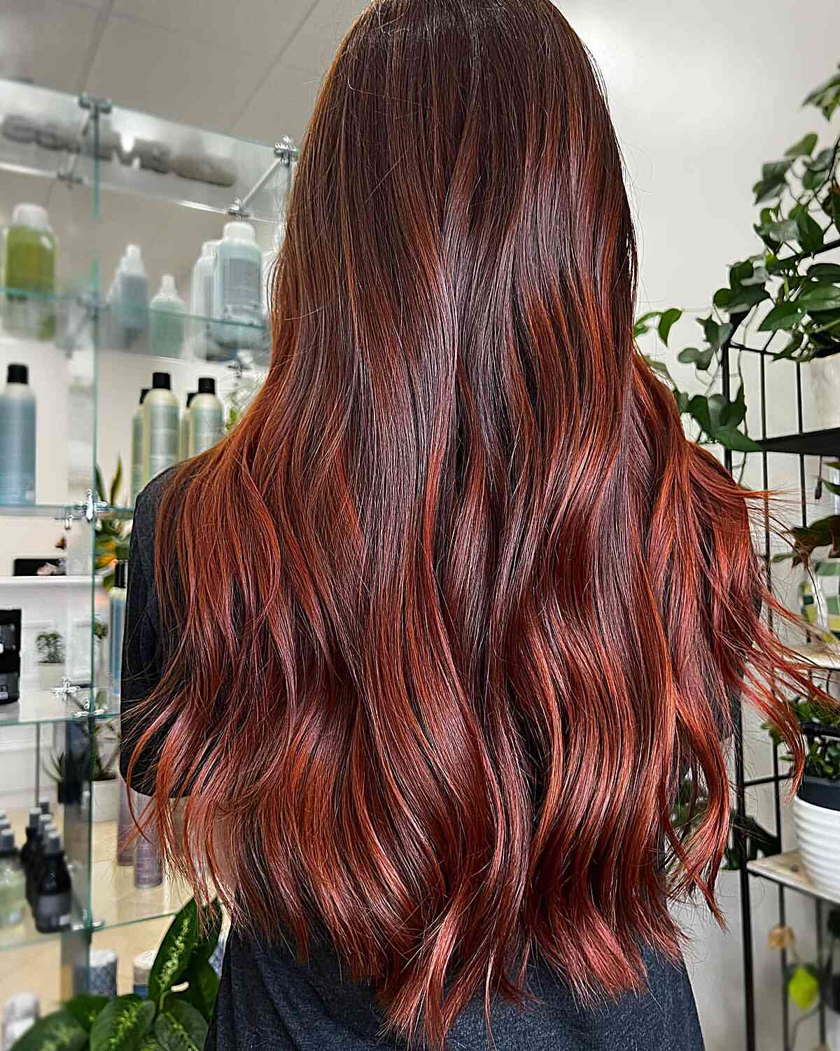 Longer-Length Auburn Spice Red Balayage Hair