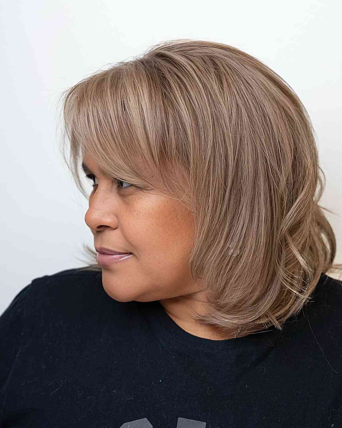 Autumn Ash Bronde Medium Hair with Bangs for Older Women Over 50