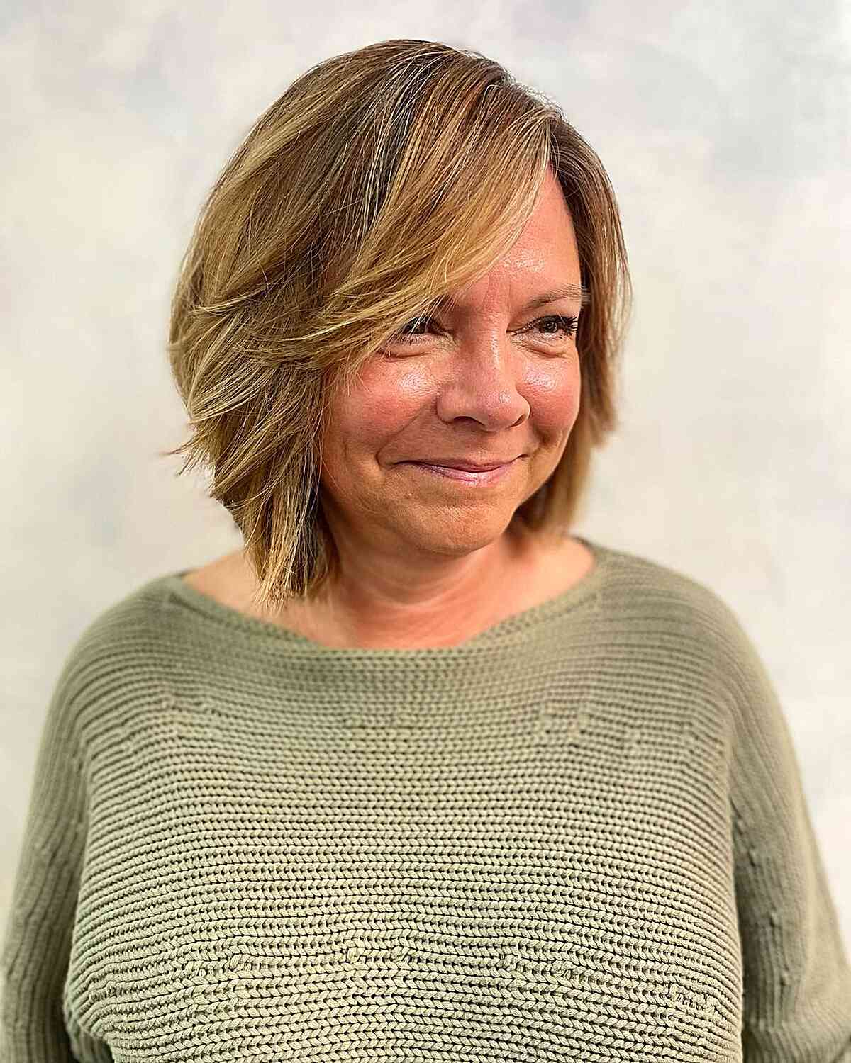 Autumn Honey Brown Short Bob with Blonde Accents for Women Over 50