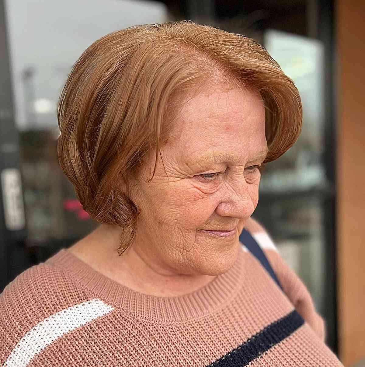 Autumn Natural Copper Blonde Bob on Mature Women Aged 70