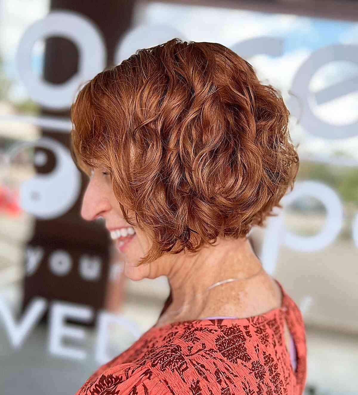Autumn Red Brown Wavy Short Bob for women in their 60s