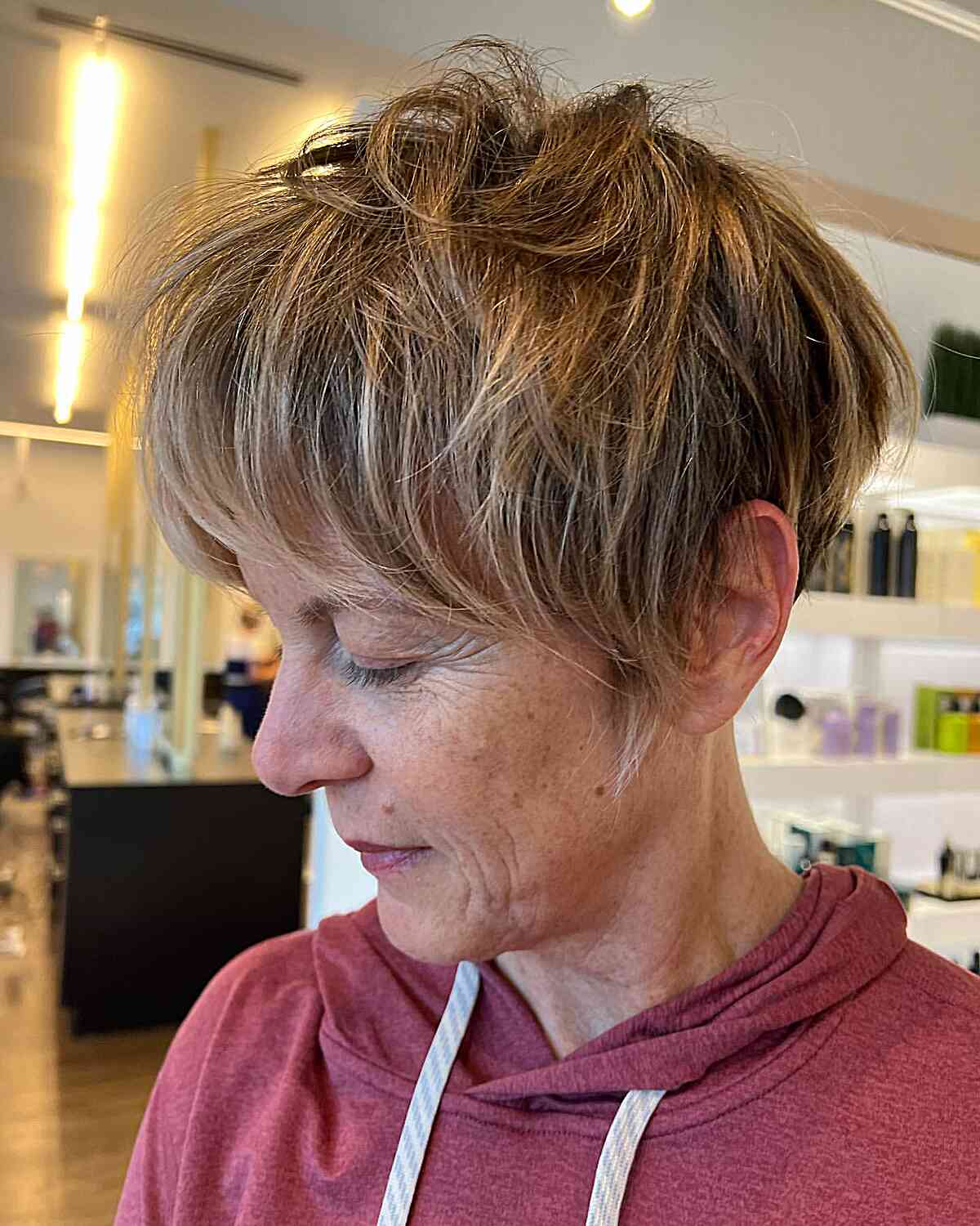 Autumn Tousled Pixie with Blonde Highlights for Ladies Over 60