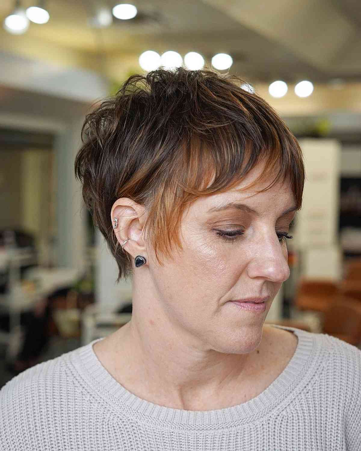 Baby Shag with Wispy Bangs for Older Women with Fine Hair