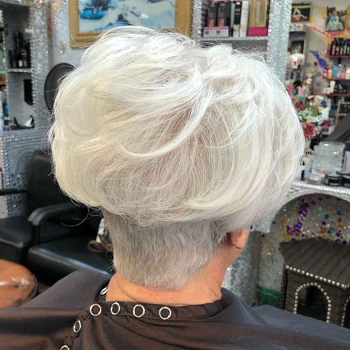 Back view of a wedge cut on a sixty-year-old woman