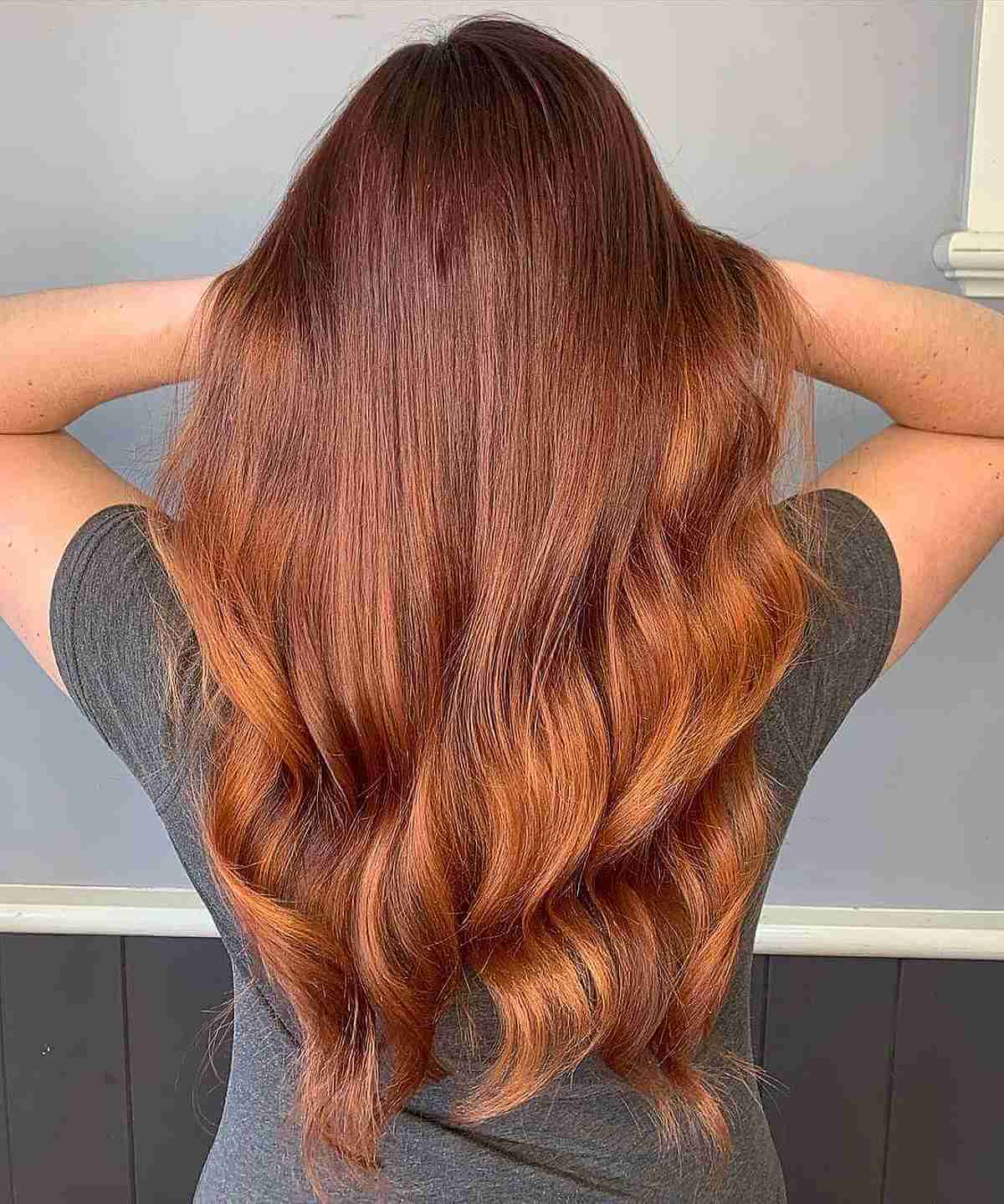 Balayage Copper Color Melt with Shadow Root
