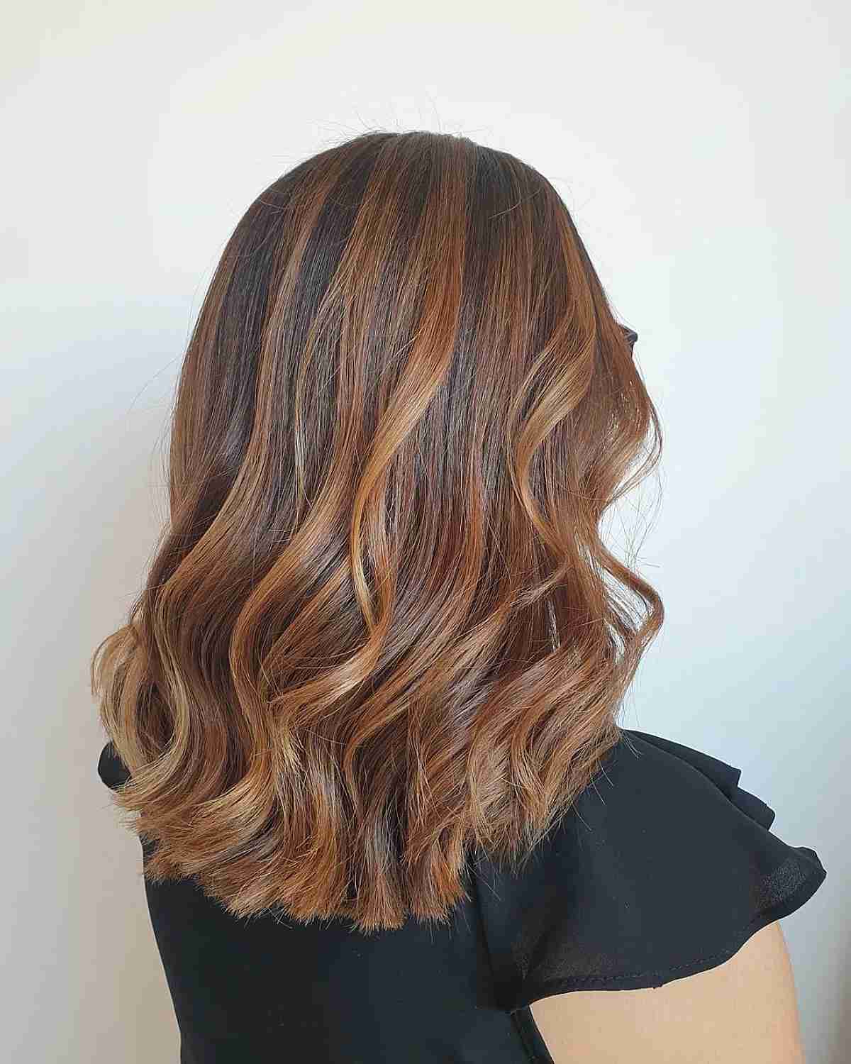 Balayage Warm Caramel and Blonde Highlights on Brunette Hair