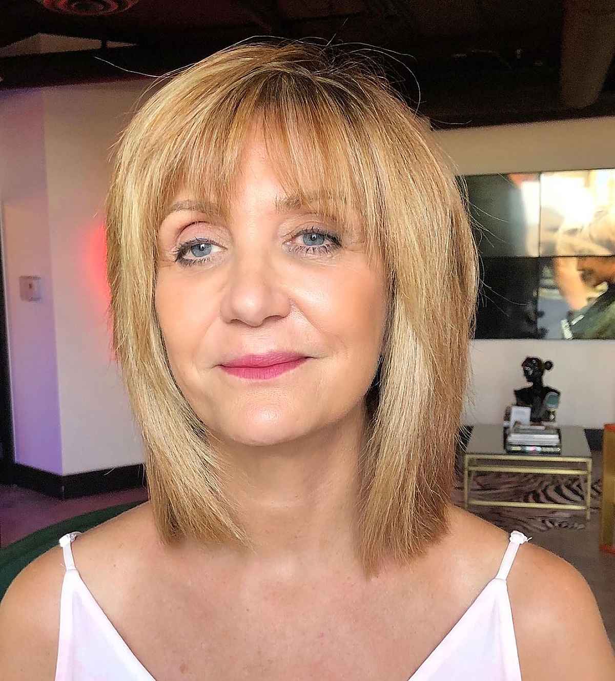 Bangs for older women with square faces