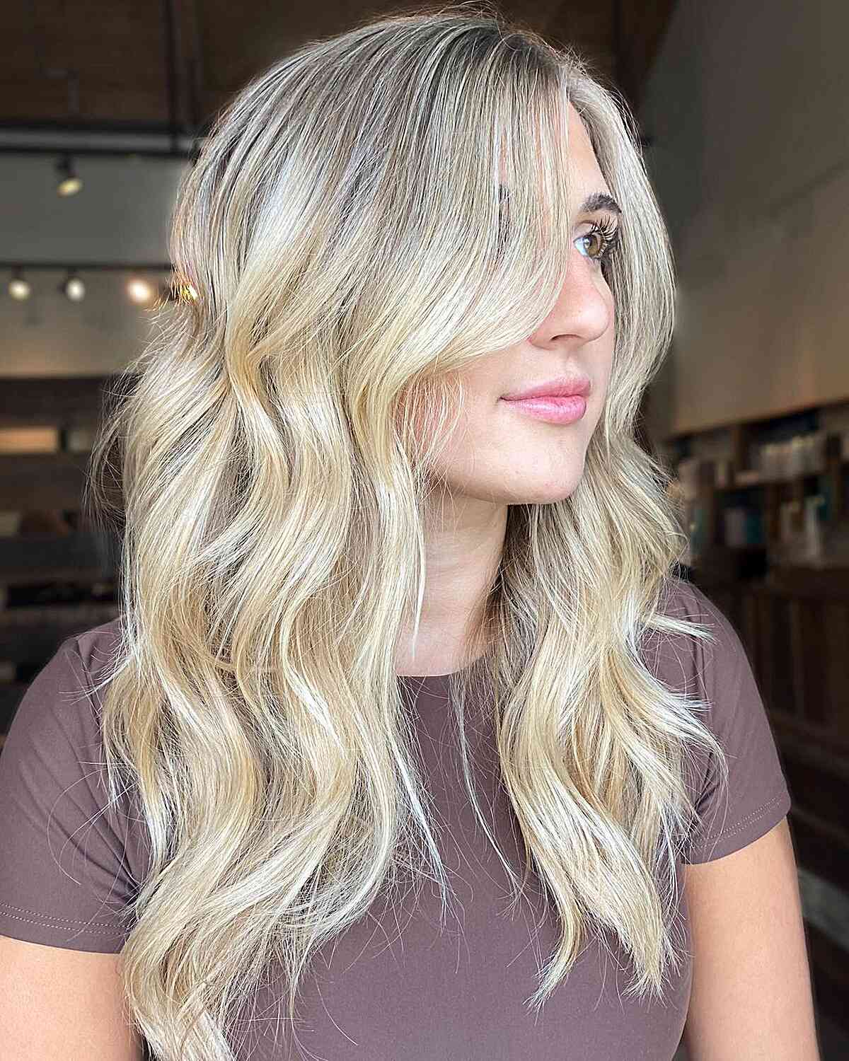 Barbie Blonde Highlights with Root Shadow for Chest-Length Hair