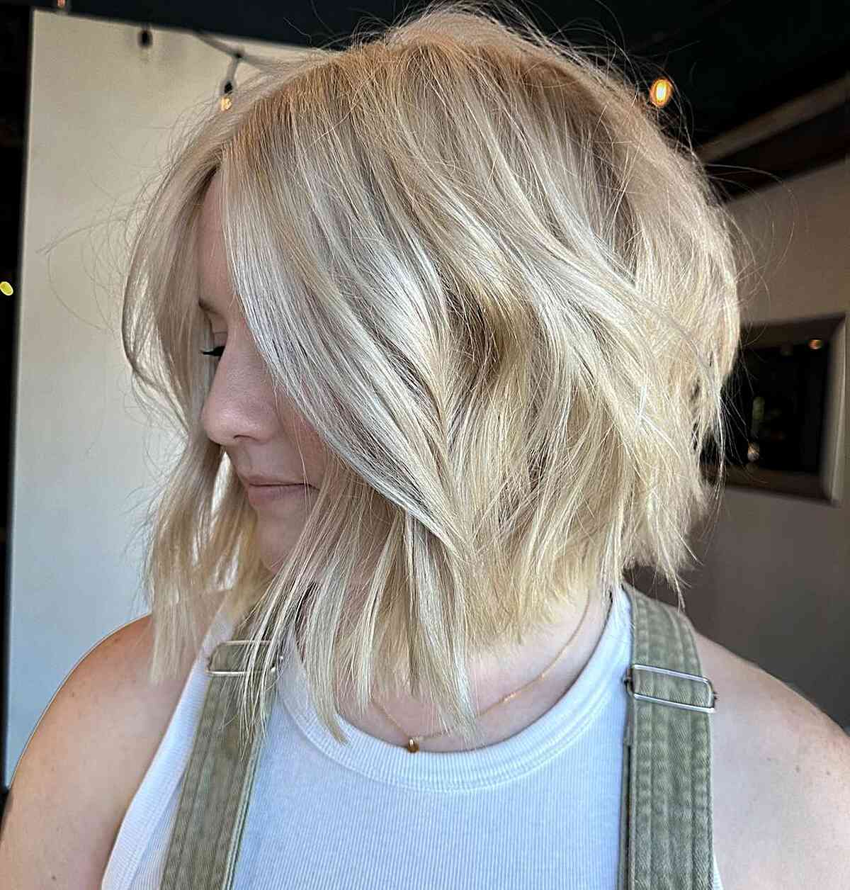Barbie Blonde Layered and Choppy Bob for Thick Hair