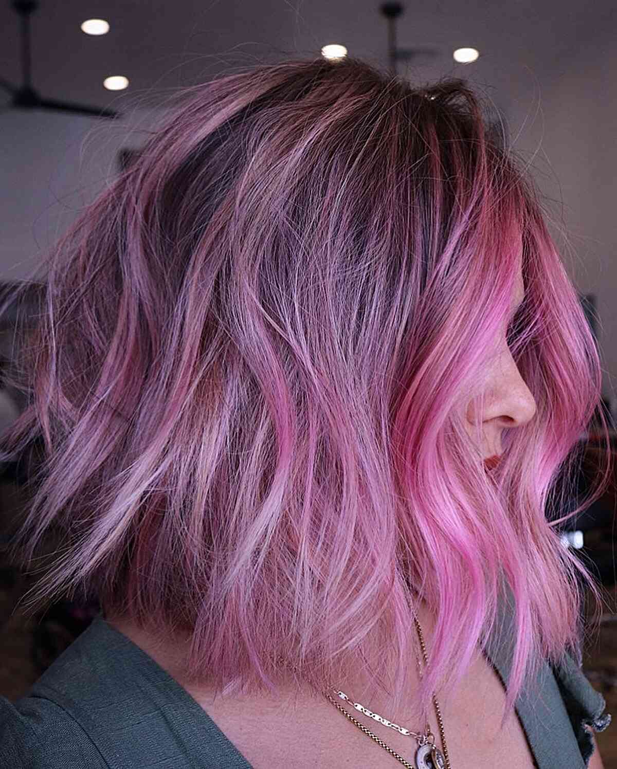 Barbie Pink Balayage Hair for girls with mid-length wavy hair