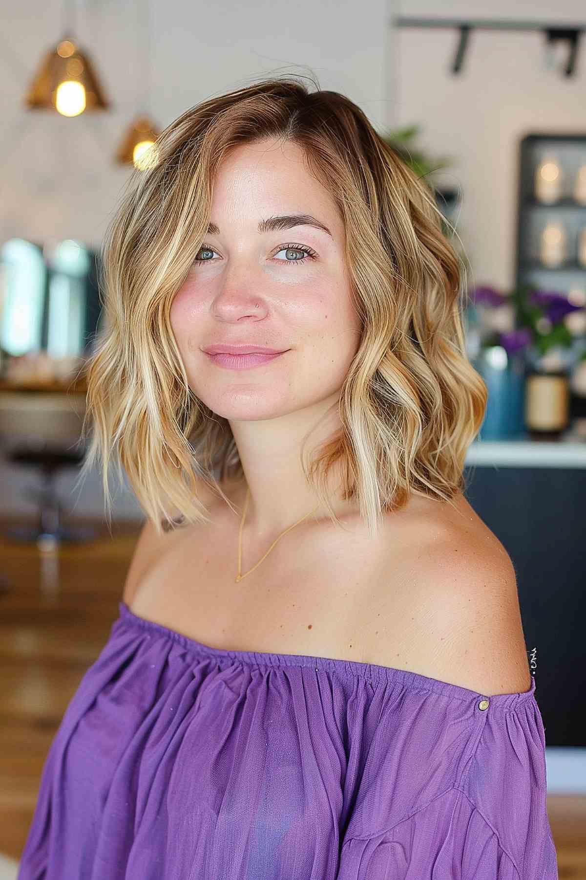 Shoulder-length beachy waves party hairstyle for a relaxed and chic look.