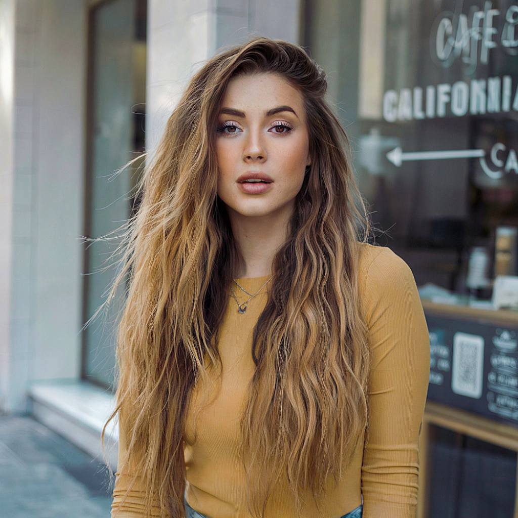 Long beach waves with dark roots and honey blonde ends, fresh spring hair idea