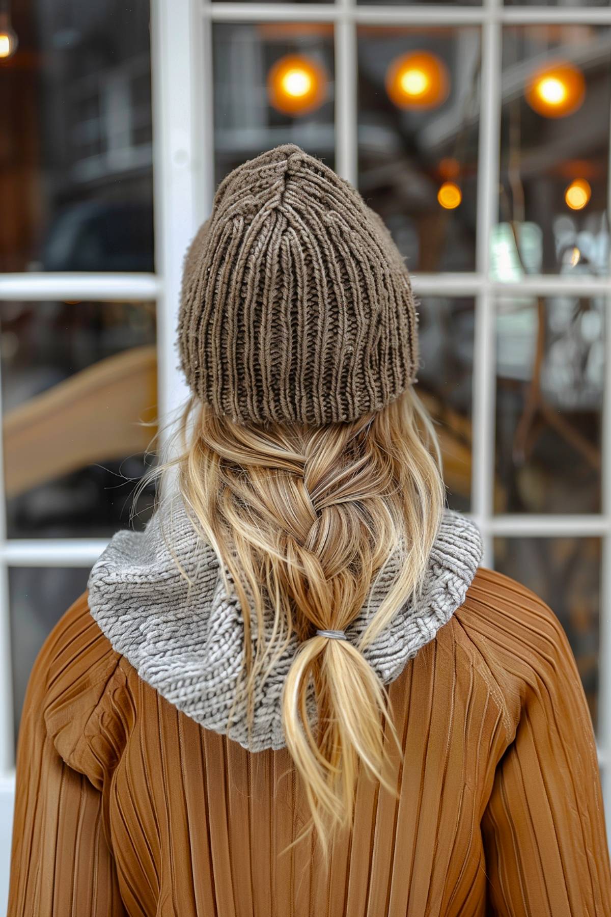 Low braid with knit beanie