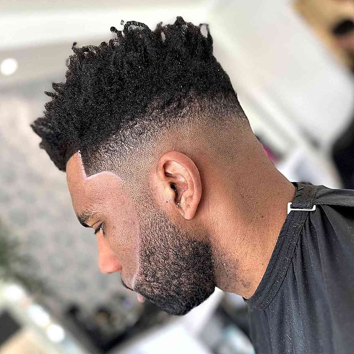 Beard Fade with a Messy Kinky Top for Black Men