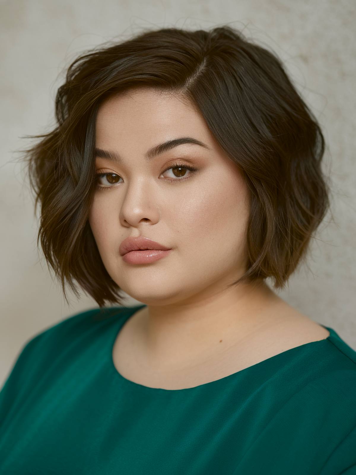 Sleek brown bob haircut for plus size women