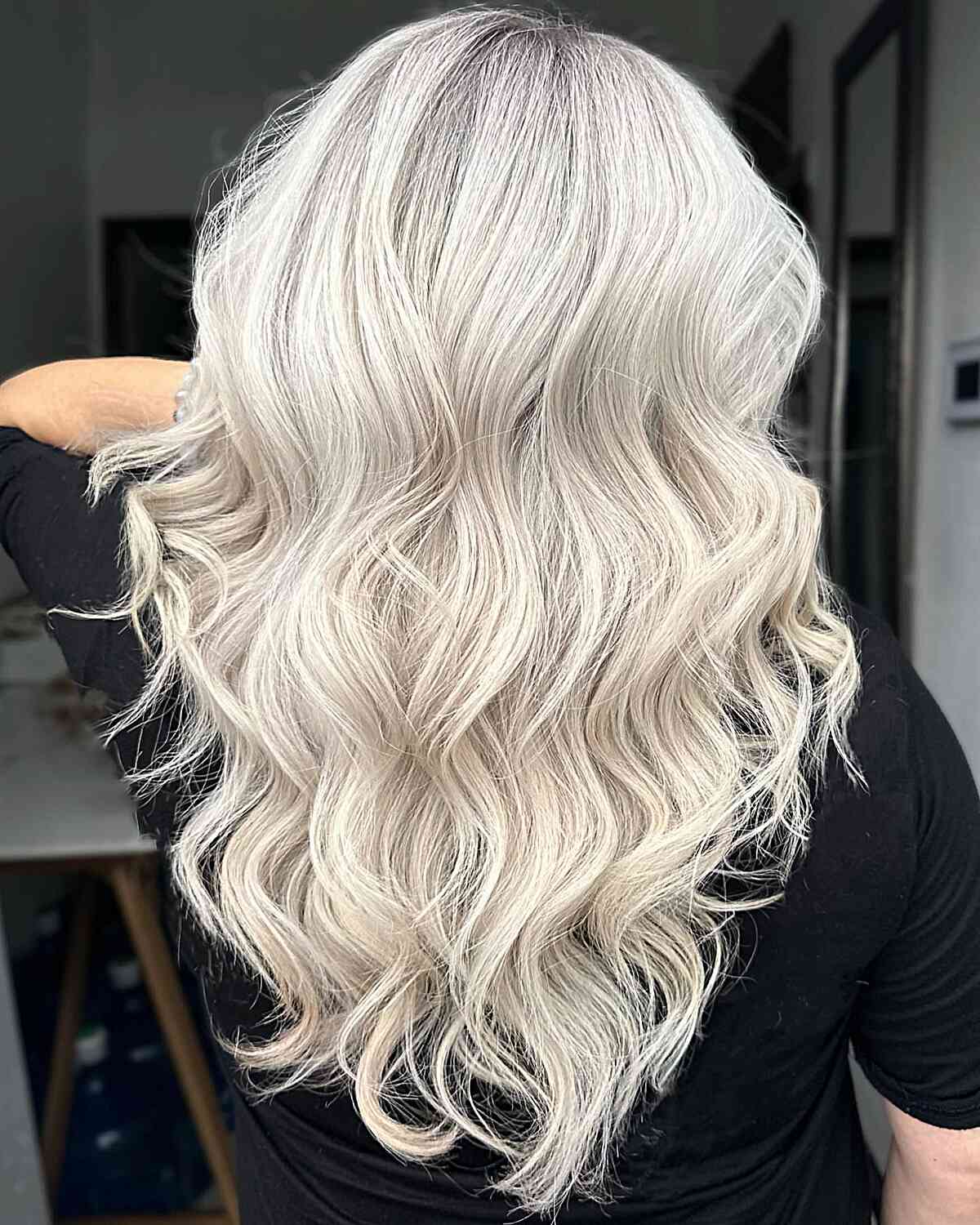 Beautiful Ice Blonde White Layered Long Hair for women with natural waves