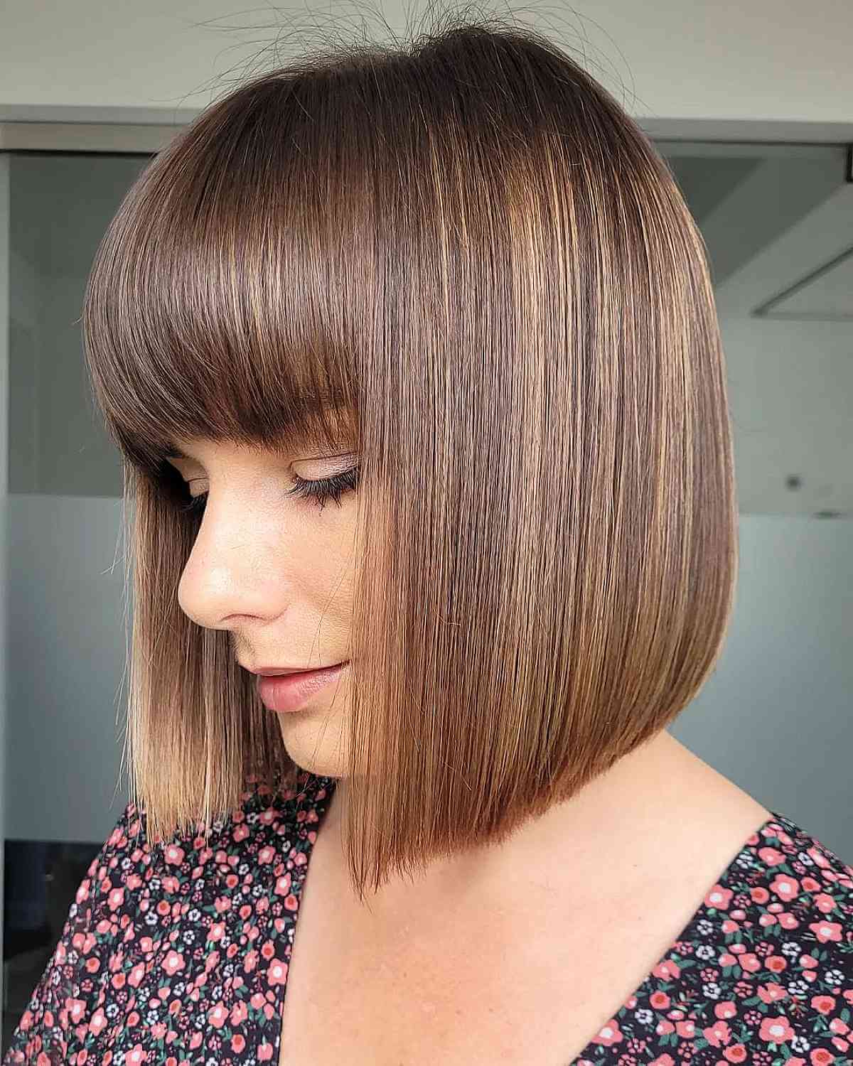 Beautiful Light Brown Short Bob with Bangs for Straight Hair