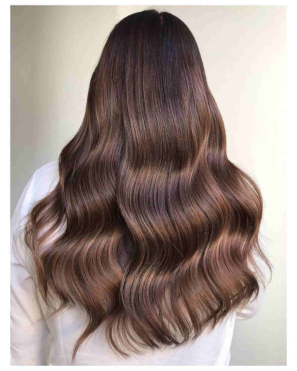 Beautiful Long Dark Caramel Balayage Hair with Waves