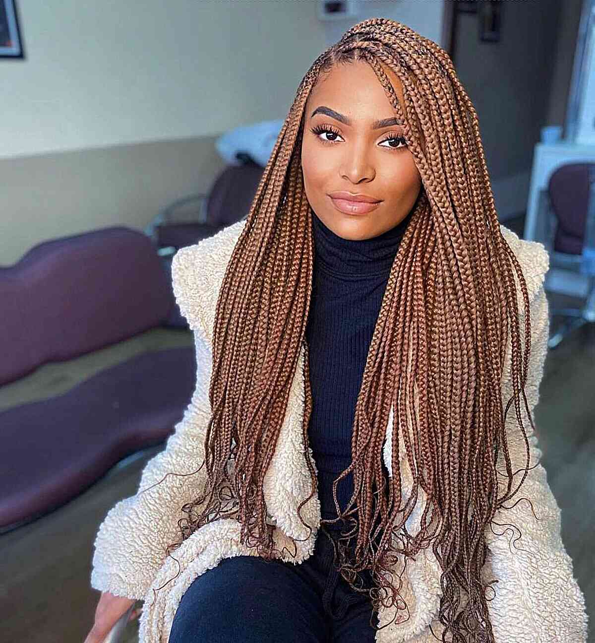 Beautiful Very Long Box Braids for Black women with light brown hair