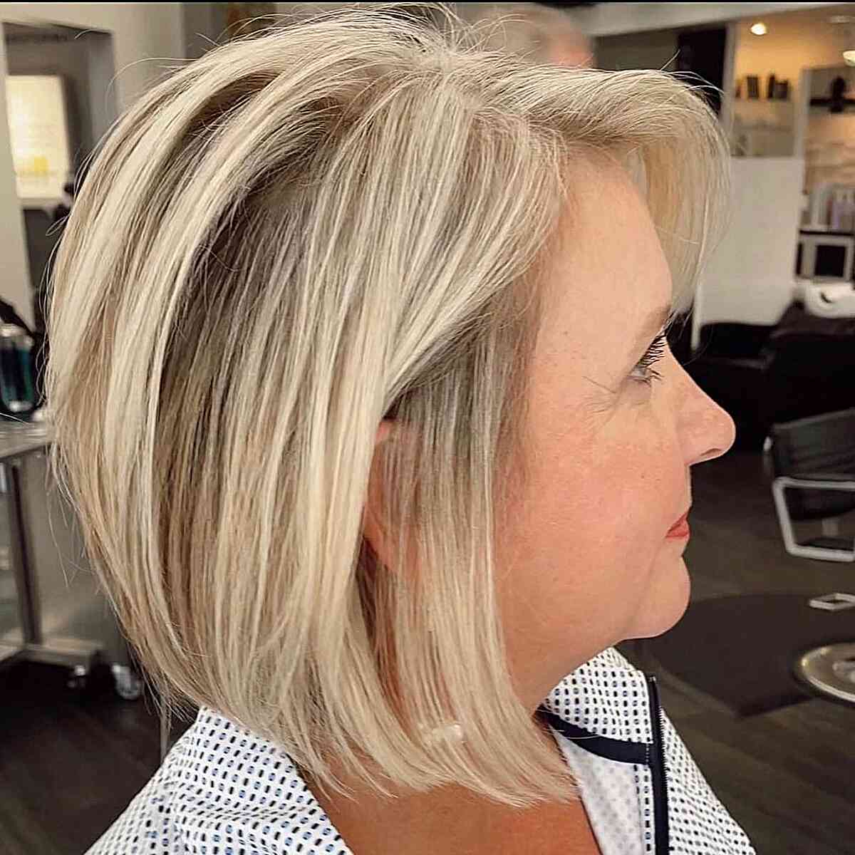 Dimensional Blonde Bob for Older Ladies with Short Hair