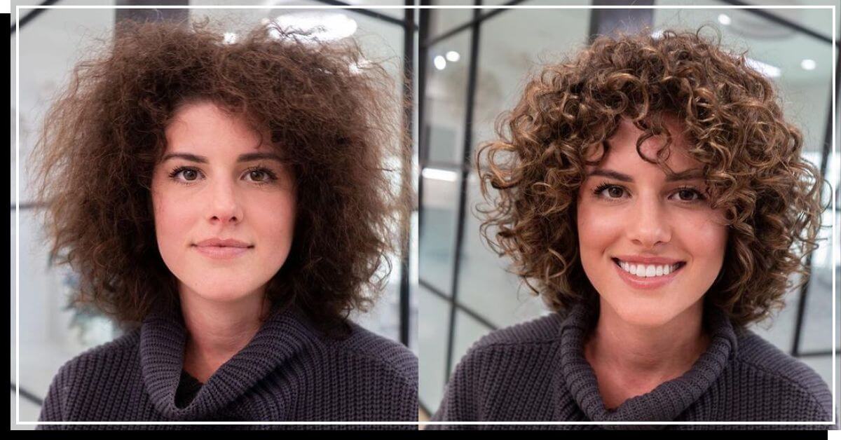 Before and after DevaCut for frizzy curly hair