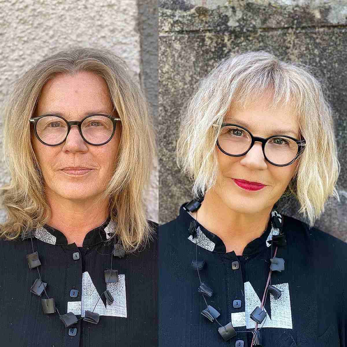 Before and After Short Cut for Women 50 and Over with Glasses