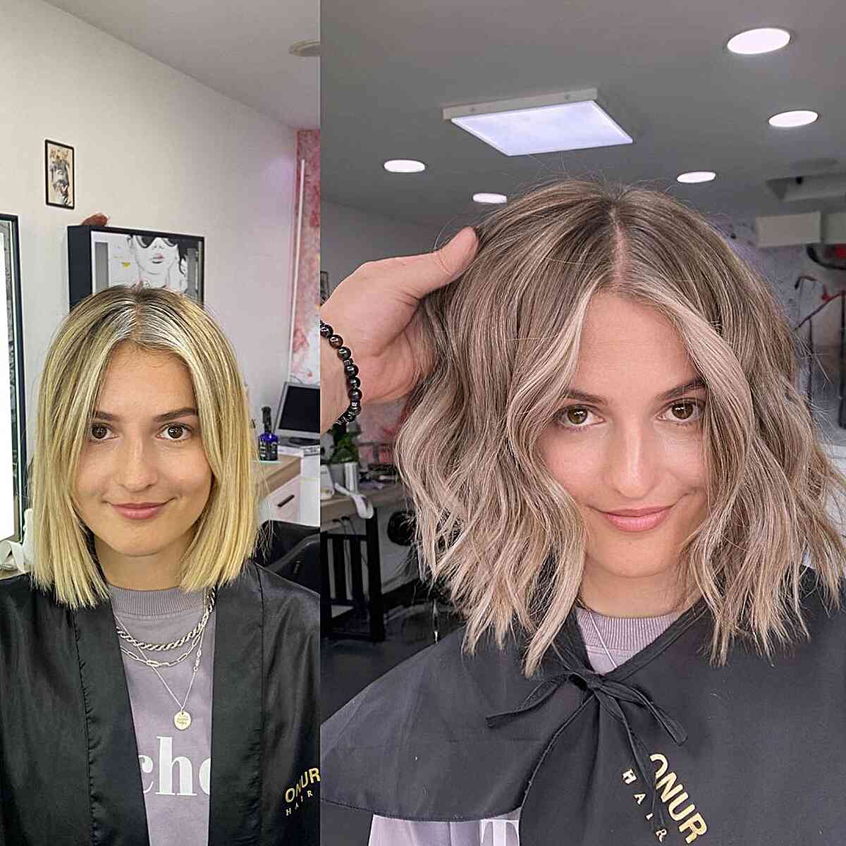 Beige Blonde Balayage Highlights with a subtle money piece