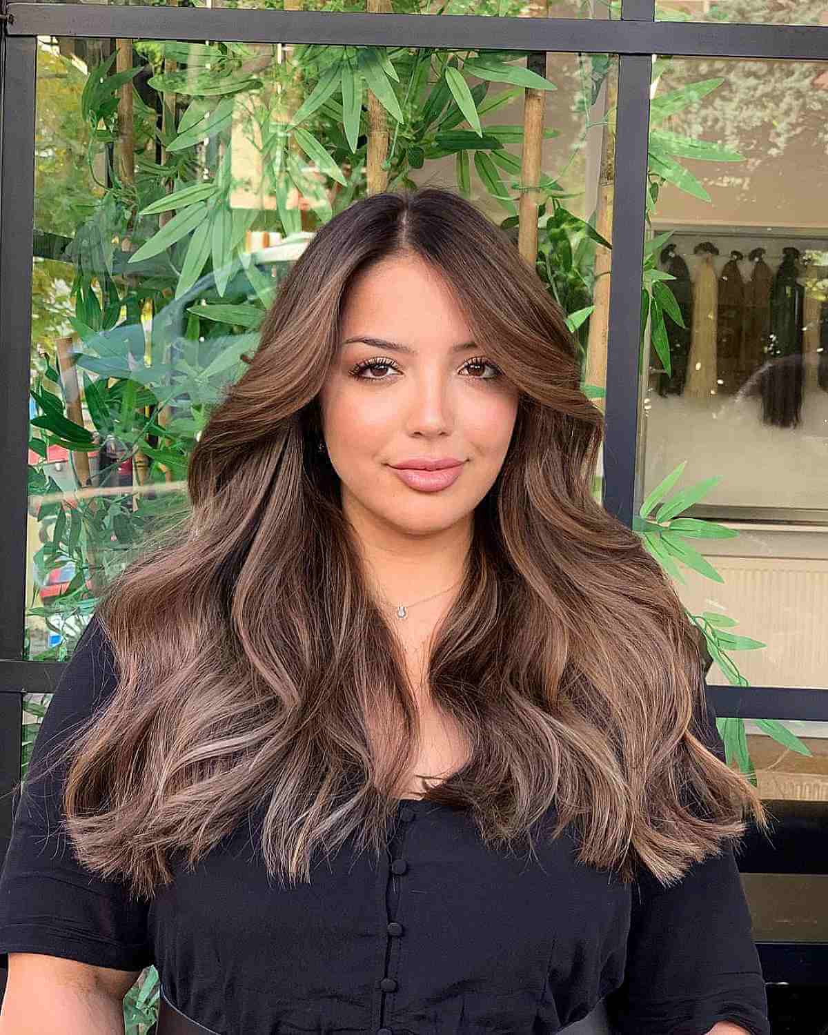 Beige Brown Balayage with Soft Waves for an Oval Face Shape
