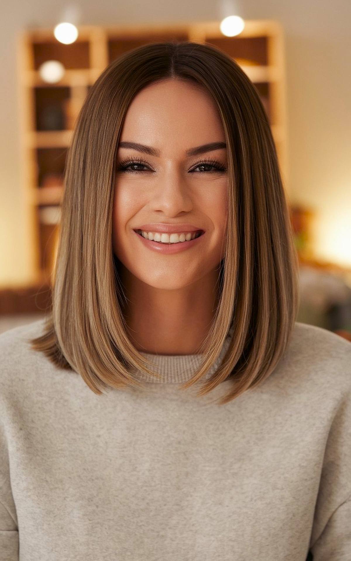 Below the shoulder haircut with blunt ends for medium thick hair