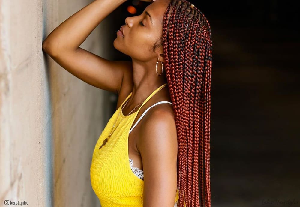Hottest examples of red box braids for black women
