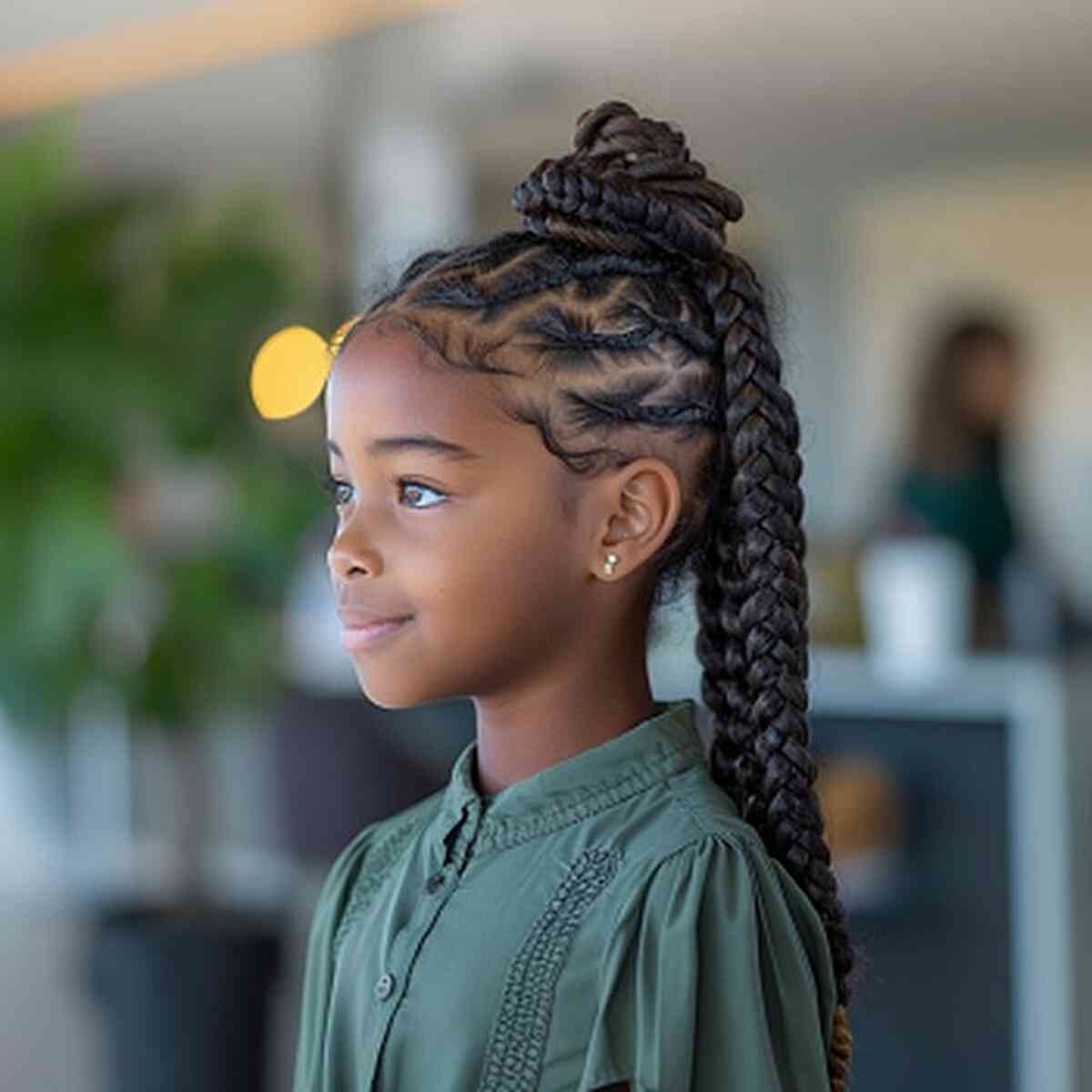Big Braids kids style with a braided ponytail