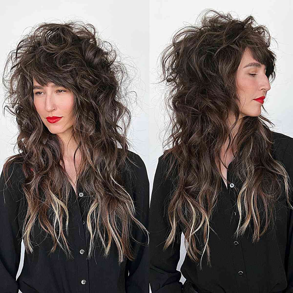 Big Long Shaggy Hairstyle with Thick Fringe